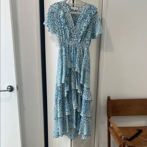 Floral Blue Ruffle Maxi Dress